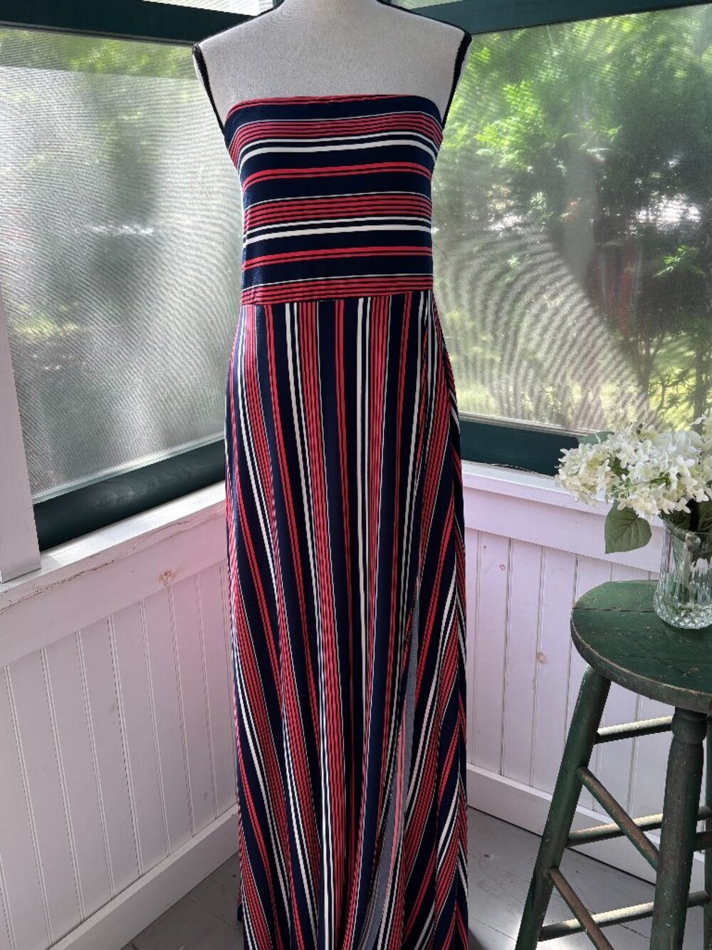 Banana Republic Strapless Maxi Dress | Navy Red White | Size L | Like New